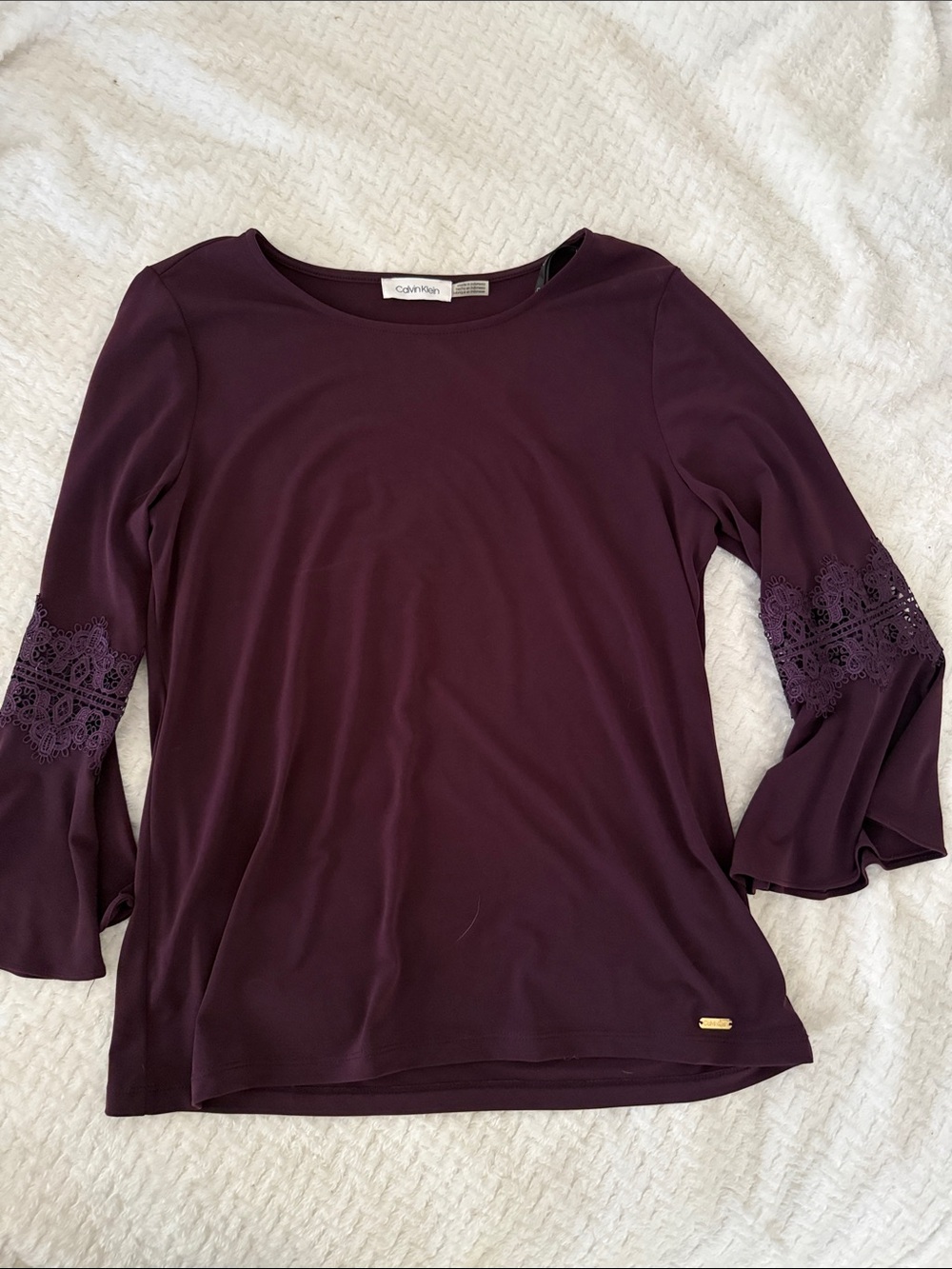 5 x $25 Calvin Klein Plum Lace-Trim Long Sleeve Top